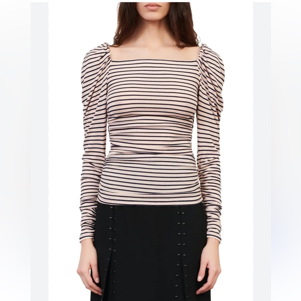 Maje Take Long Sleeve Ribbed Square Neck Top